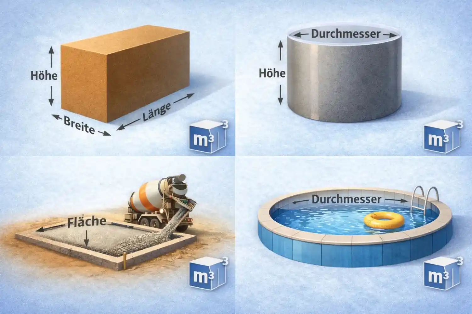 Kubikmeter Rechner | m³ einfach berechnen für Raum & Beton 3 Kubikmeter in Liter umrechnen