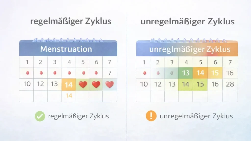 Vergleich von regelmäßigem und unregelmäßigem Zyklus bei der Eisprungberechnung