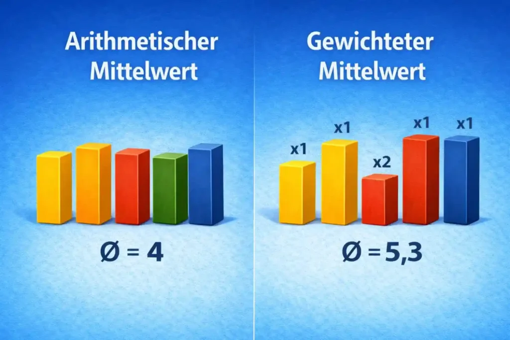 Vergleich zwischen arithmetischem und gewichteten Mittelwert