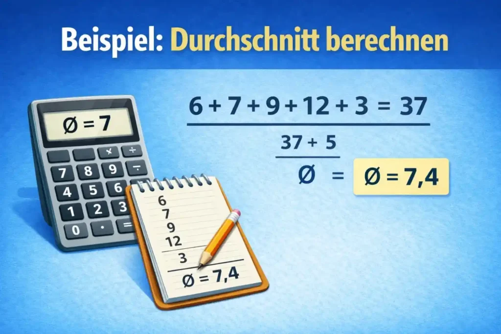 Rechenbeispiel zur Berechnung des Durchschnitts mit mehreren Zahlen