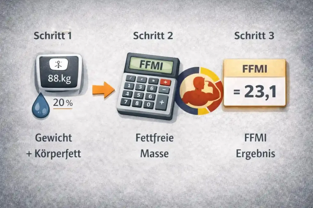 Schritte zur Berechnung der fettfreien Masse und des FFMI von Gewicht bis Ergebnis