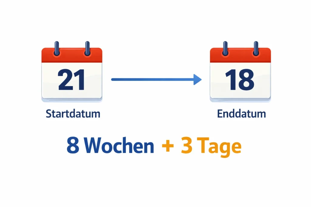 Wochen zwischen zwei Daten berechnen mit Startdatum und Enddatum Beispiel