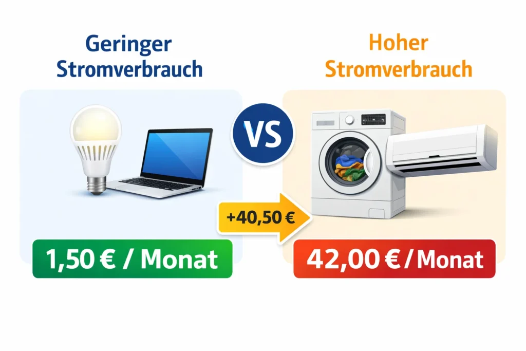 stromkosten vergleich geräte haushalt stromfresser klimaanlage trockner vs led laptop kosten