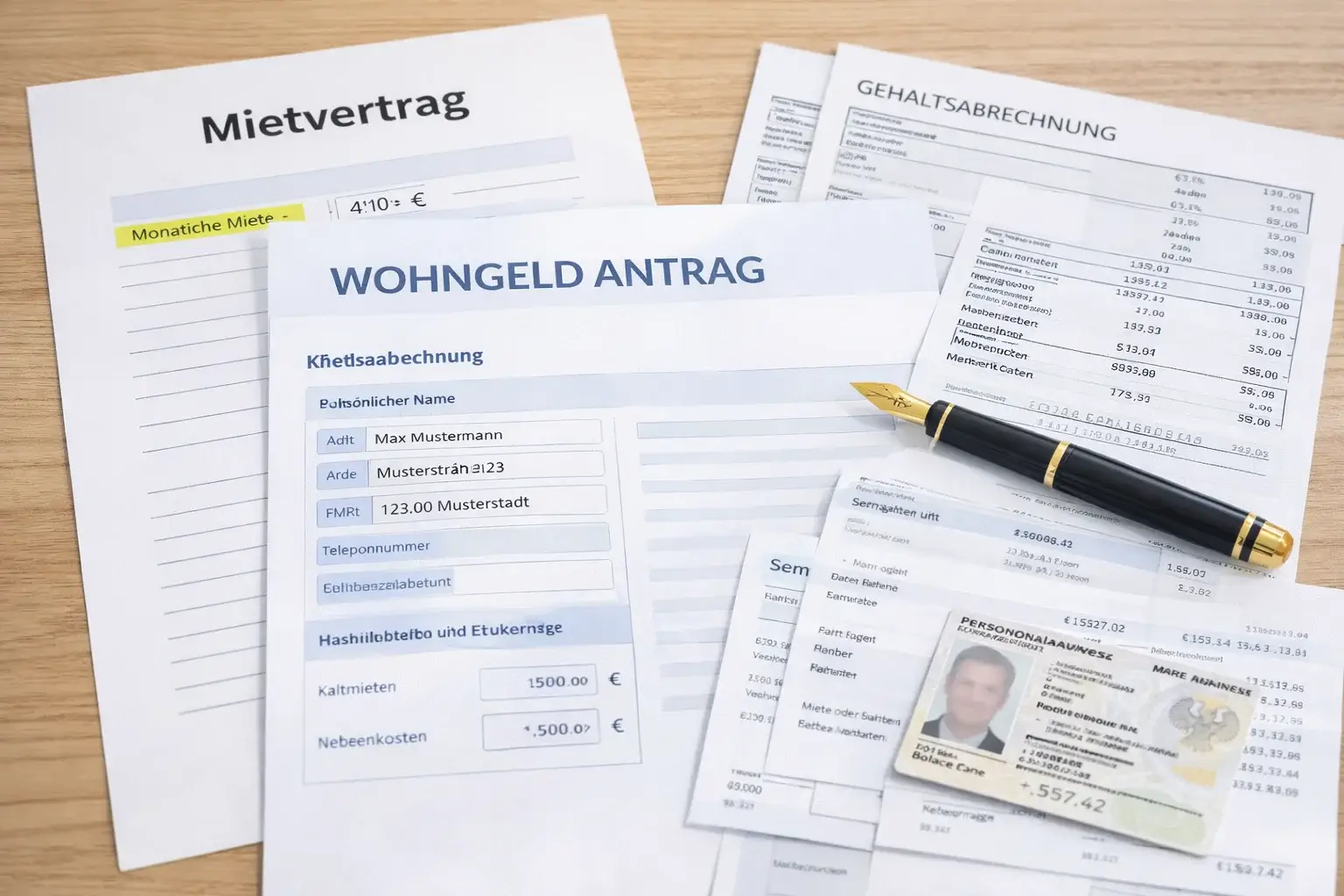 Unterlagen für Wohngeld Antrag mit Mietvertrag und Einkommensnachweisen