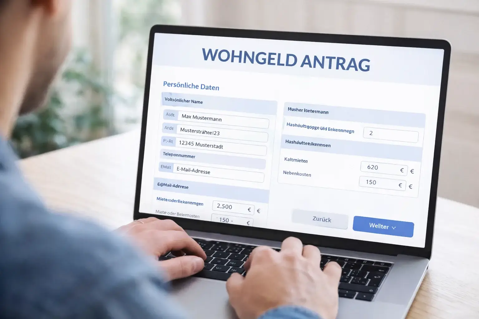 Wohngeld online beantragen Formular am Laptop ausfüllen