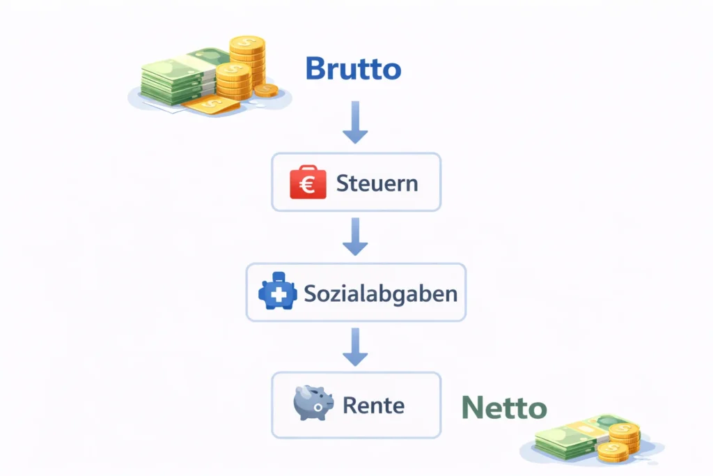 Gehaltsabzüge von Brutto zu Netto mit Steuer und Sozialversicherung Ablauf