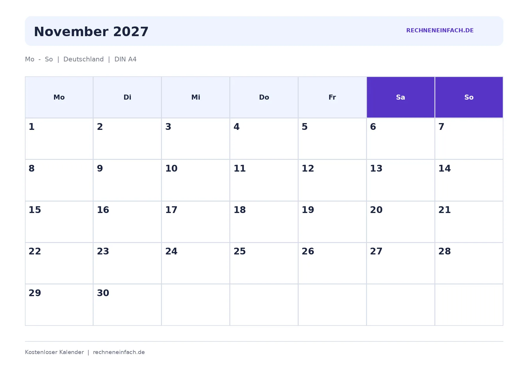 Kalender November 2027 zum Ausdrucken: PDF und WEBP gratis 1 Kalender November 2027, Kalender zum Ausdrucken